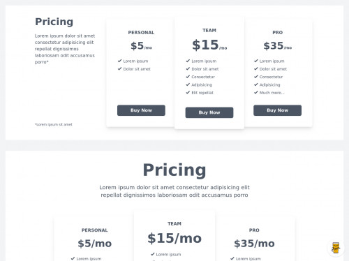 tailwind Pricing table wireframes