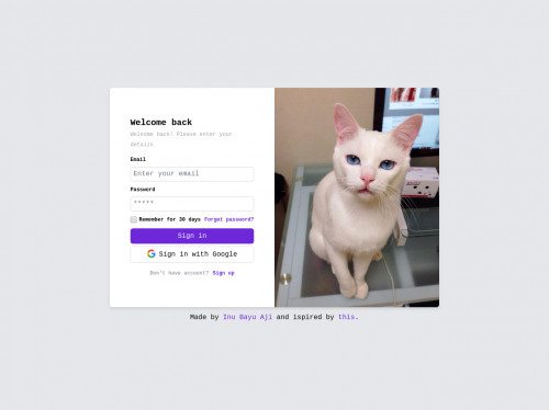 tailwind Login form with cat