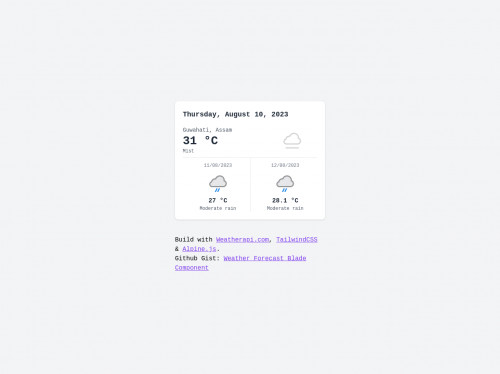 tailwind Weather Card with Weatherapi.com, TailwindCSS and Alpine.js