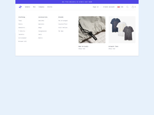 tailwind Ecommerce Header with Alpinejs