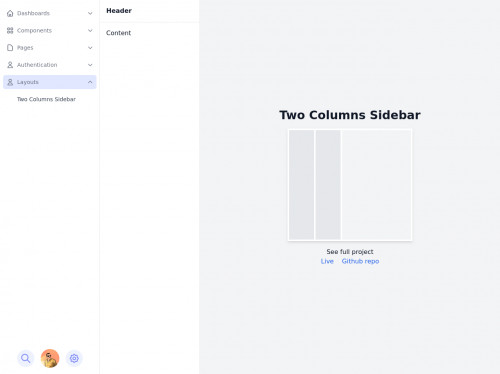 tailwind Responsive Two Columns Sidebar Layout