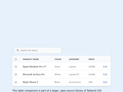 tailwind Tailwind CSS Table Search