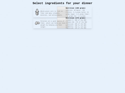 tailwind Food description check card